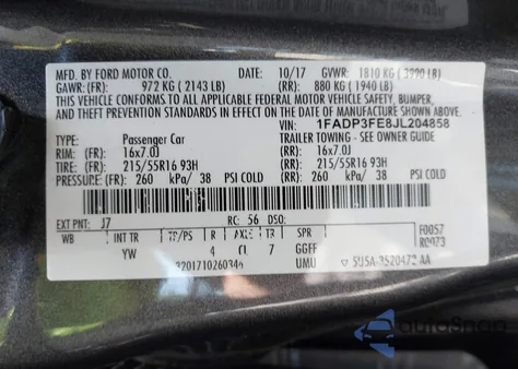 2018 Ford Focus Se from USA, damaged, VIN 1FADP3FE8JL204858